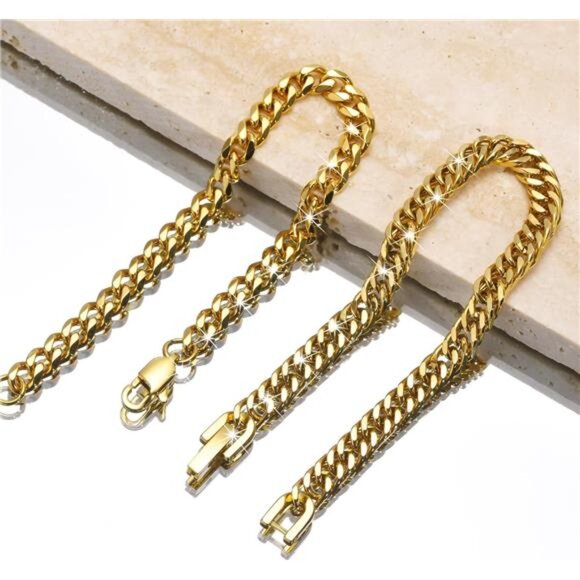 VNOX 2 Pcs Chain Bracelet for Men Women - Sturdy Stainless Steel Curb Width - Picture 6 of 7